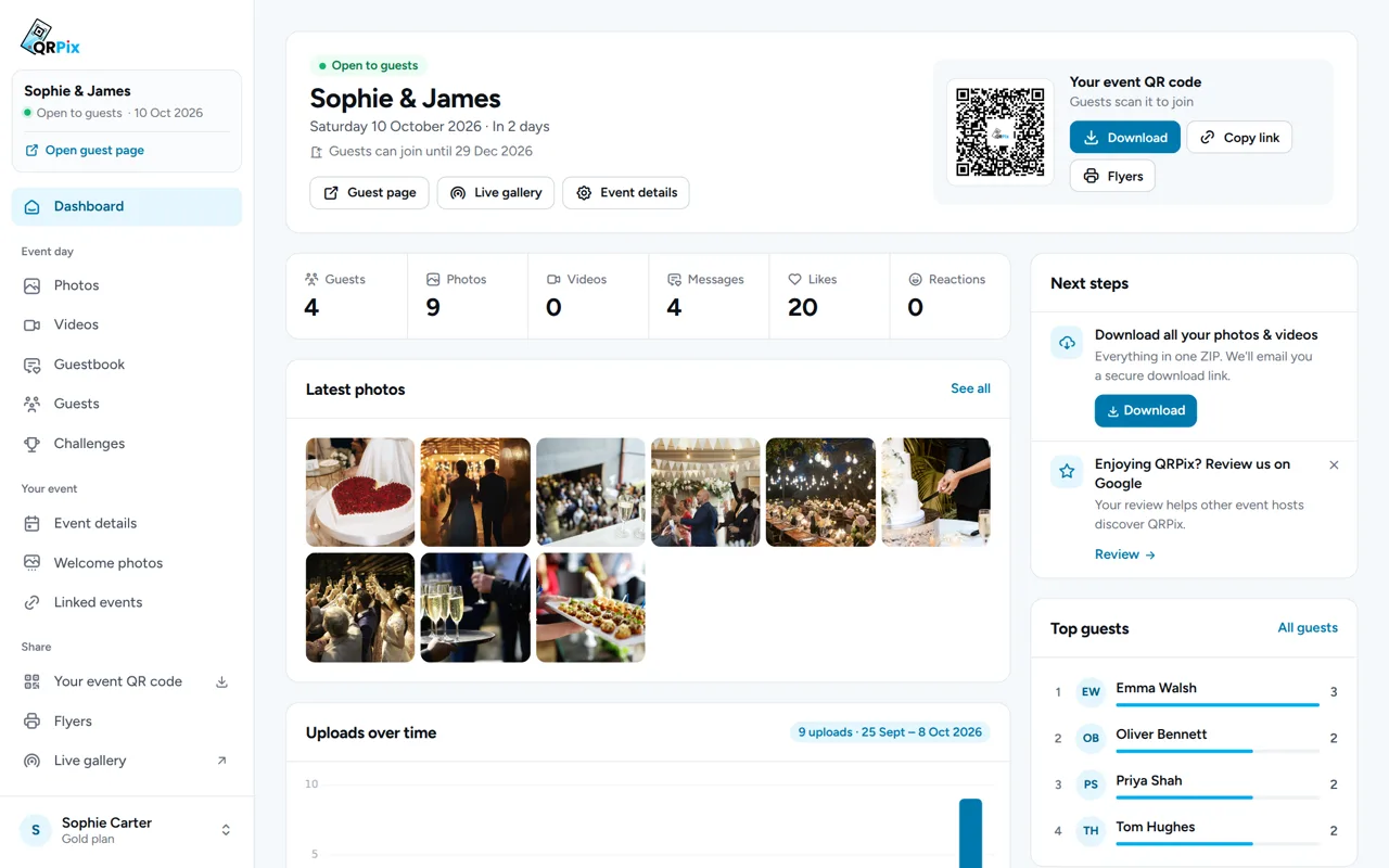The QRPix host dashboard