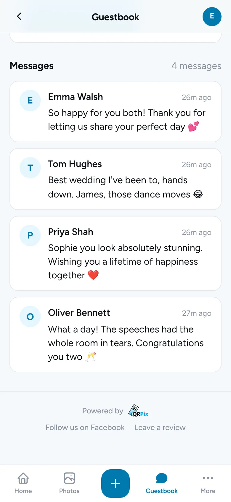 The guestbook on a guest’s phone