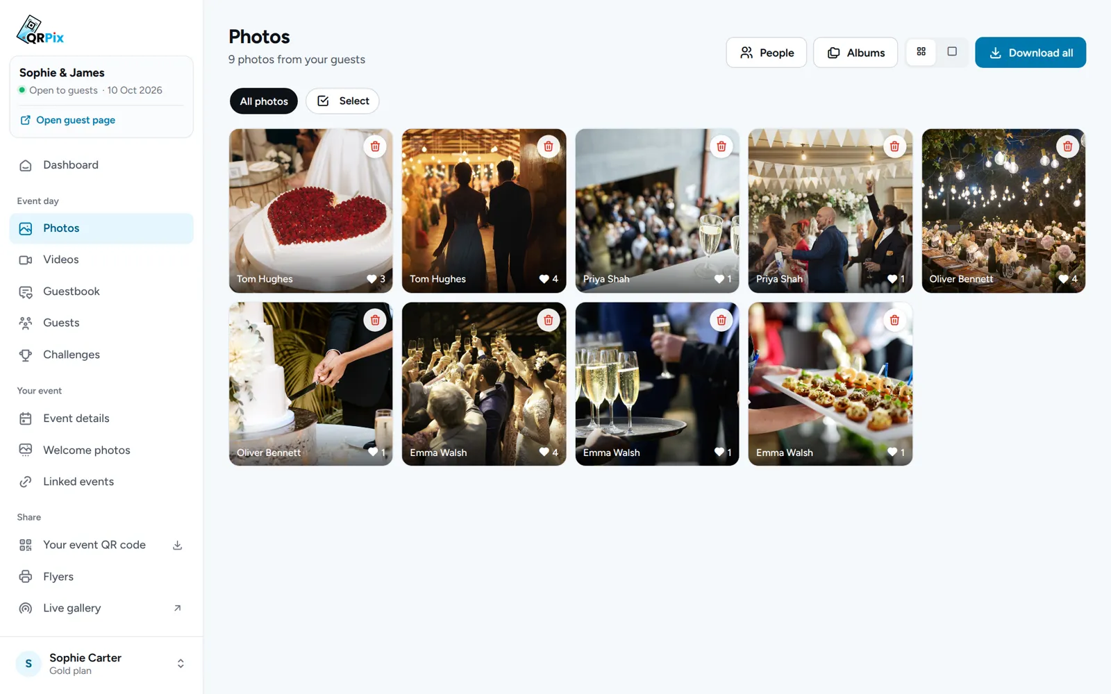 Every guest photo in the host’s QRPix gallery