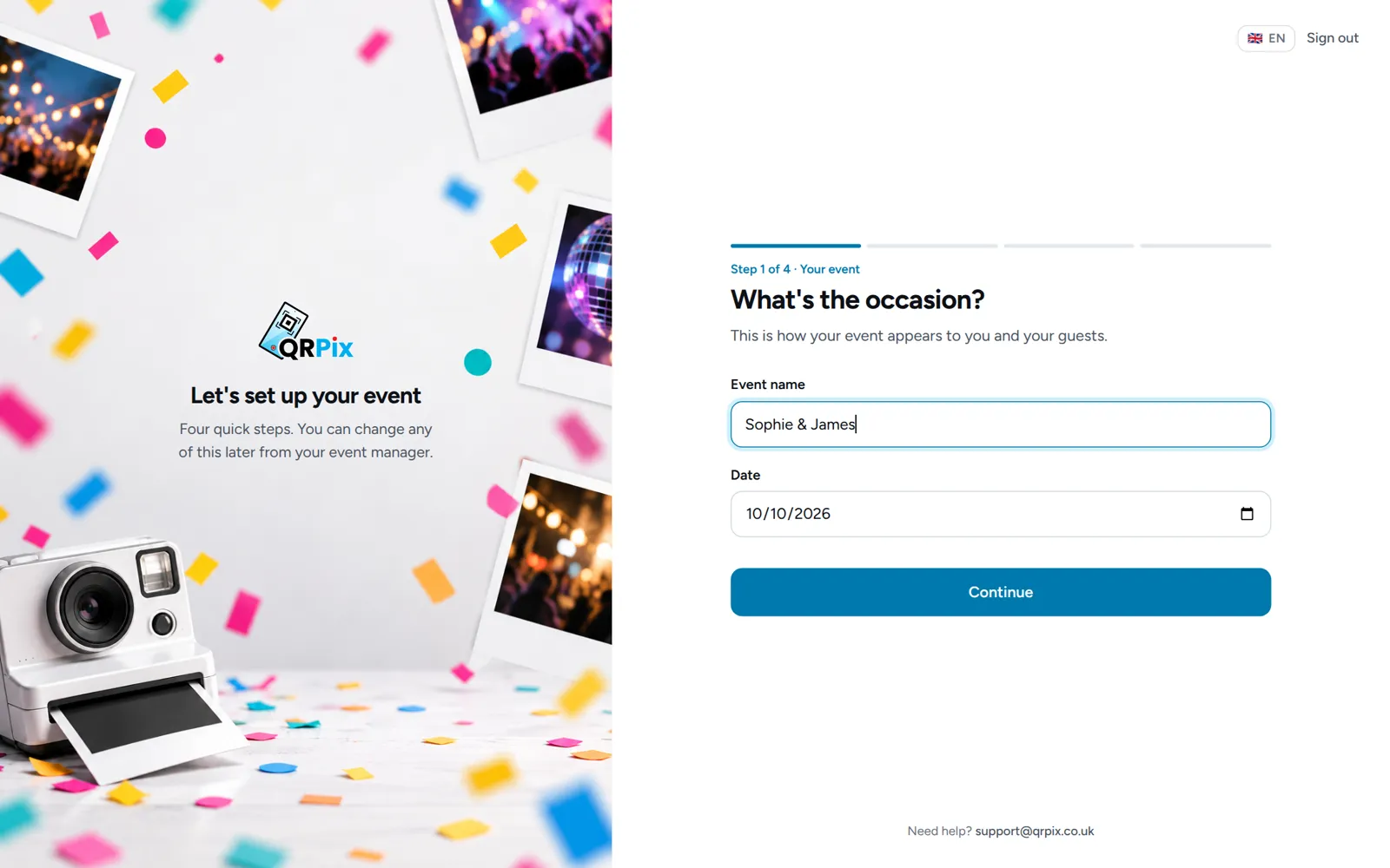 Creating an event in the QRPix dashboard